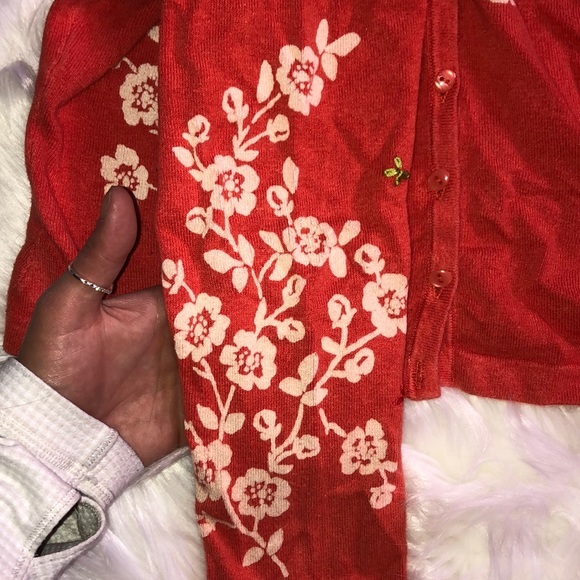 Beautiful flower print orange cardigan - Picture 4 of 4